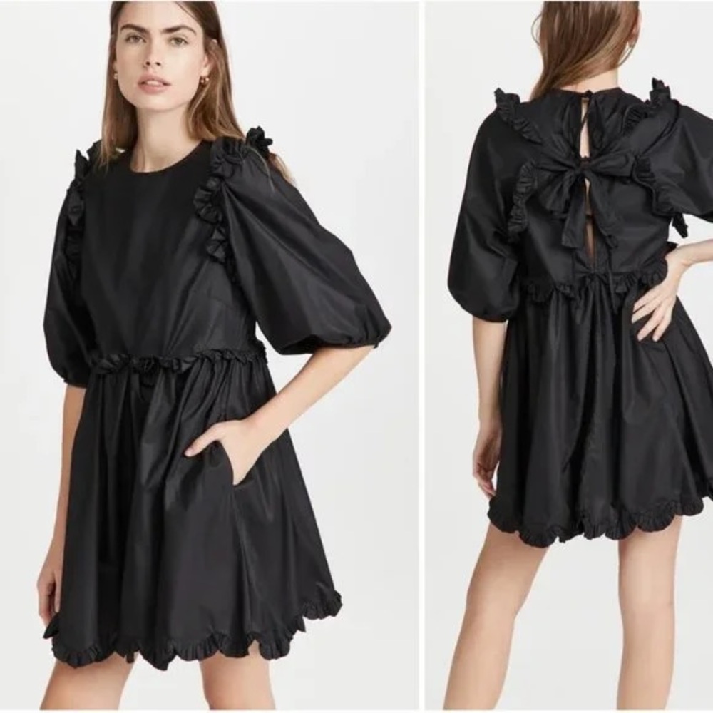 En Saison Black Puff Sleeve Cocktail Dress